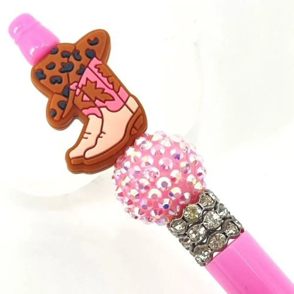 Cowboy boots hat country cowgirl handmade pen NEW beads rhinestone bling pink br